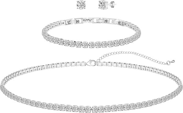 GZWHD Jewelry Set for Women Bride Bridesmaid Choker Necklace Earrings Bracelet Set Wedding jewelry