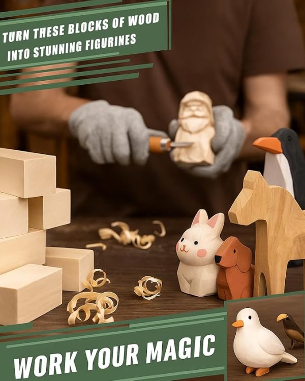 Basswood Carving Blocks 24PCS: Whittling Wood Blocks Wood Carving Kit with 3 Different Sizes - Soft Woodworking Blanks for Crafts Beginners Kids Adults - Image 5