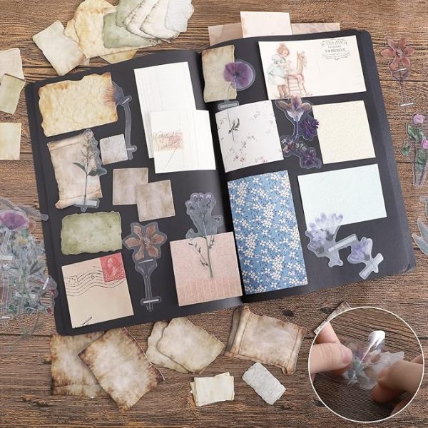 445 PCS Vintage Scrapbook Paper Journaling Scrapbooking Supplies Kit Aesthetic Decorative Craft Paper include 40 Sheet Flowers Stickers for Planner, Bullet Journaling, Junk Journal, Retro Crafts - Image 5